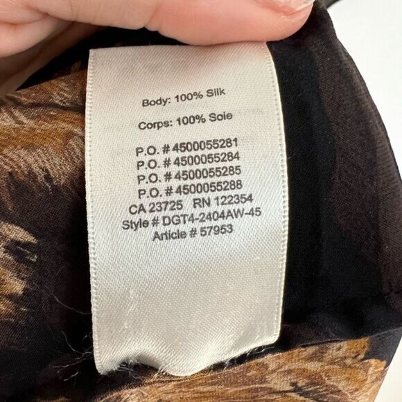 Aritzia Wilfred 100% Silk Tunic Blouse Women’s Size XS Sheer Brown Floral Moody - Picture 8 of 11